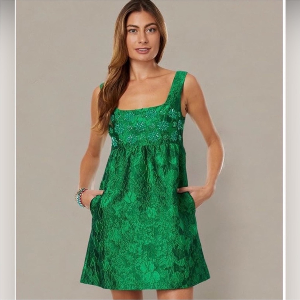 Lilly Pulitzer Bellami Embellished Jacquard Minidress Green Size 16